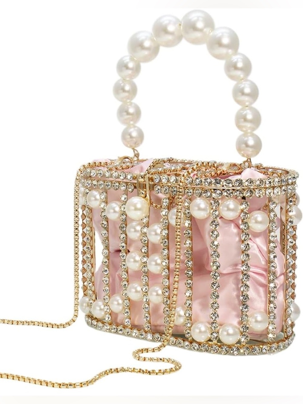 NEW Sparkling Bling Swarovski Crystal Pearl Clutch Purse Bag: Pink Champagne - Picture 3 of 10